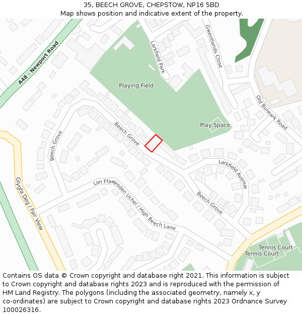 35, BEECH GROVE, CHEPSTOW, NP16 5BD: Location map and indicative extent of plot