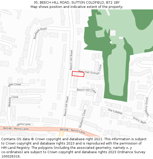 35, BEECH HILL ROAD, SUTTON COLDFIELD, B72 1BY: Location map and indicative extent of plot
