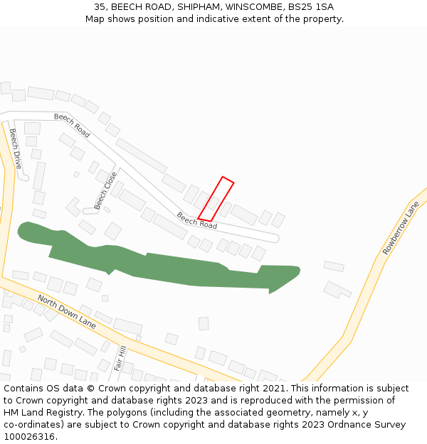 35, BEECH ROAD, SHIPHAM, WINSCOMBE, BS25 1SA: Location map and indicative extent of plot