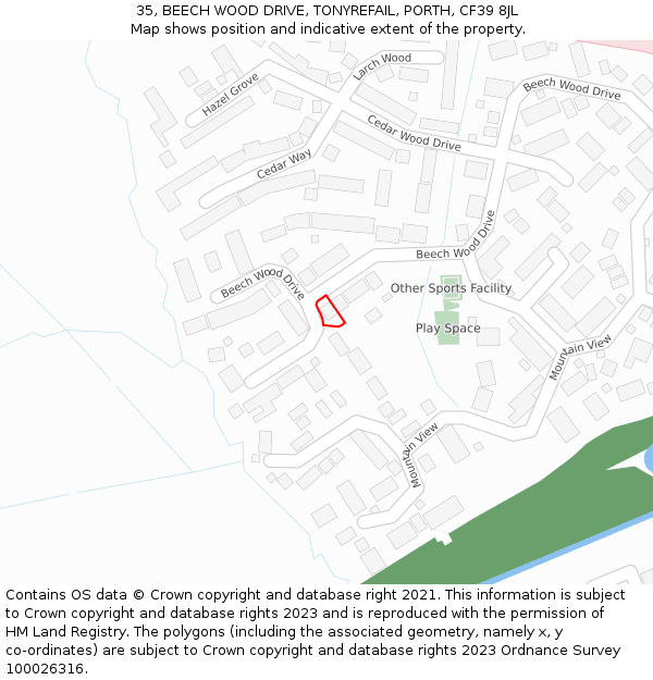 35, BEECH WOOD DRIVE, TONYREFAIL, PORTH, CF39 8JL: Location map and indicative extent of plot