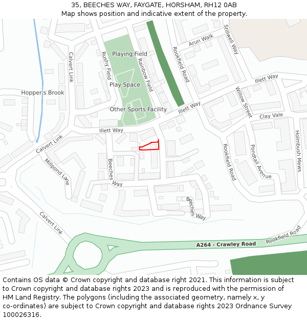 35, BEECHES WAY, FAYGATE, HORSHAM, RH12 0AB: Location map and indicative extent of plot