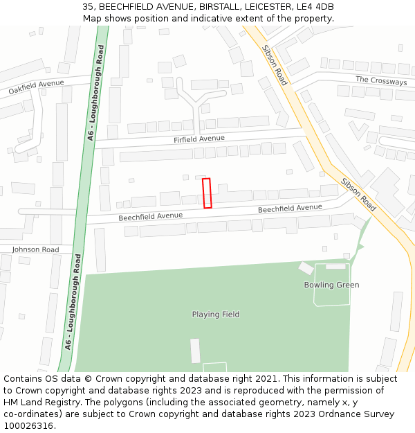 35, BEECHFIELD AVENUE, BIRSTALL, LEICESTER, LE4 4DB: Location map and indicative extent of plot