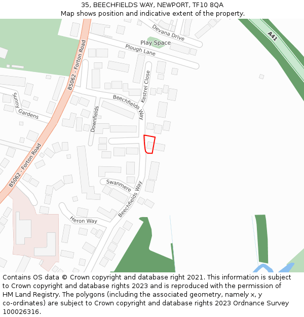 35, BEECHFIELDS WAY, NEWPORT, TF10 8QA: Location map and indicative extent of plot