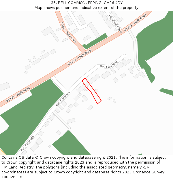 35, BELL COMMON, EPPING, CM16 4DY: Location map and indicative extent of plot