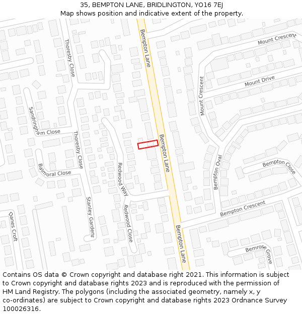 35, BEMPTON LANE, BRIDLINGTON, YO16 7EJ: Location map and indicative extent of plot