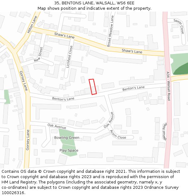 35, BENTONS LANE, WALSALL, WS6 6EE: Location map and indicative extent of plot