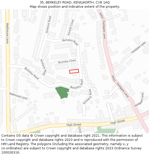 35, BERKELEY ROAD, KENILWORTH, CV8 1AQ: Location map and indicative extent of plot