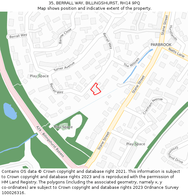 35, BERRALL WAY, BILLINGSHURST, RH14 9PQ: Location map and indicative extent of plot