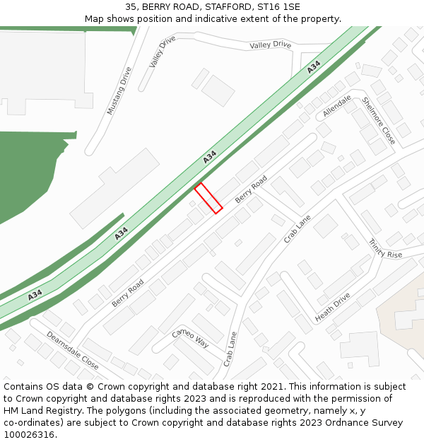 35, BERRY ROAD, STAFFORD, ST16 1SE: Location map and indicative extent of plot