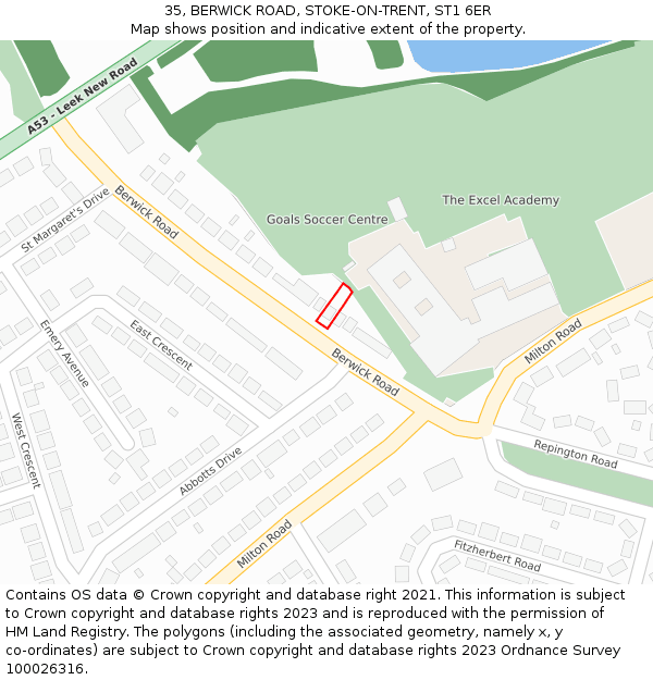 35, BERWICK ROAD, STOKE-ON-TRENT, ST1 6ER: Location map and indicative extent of plot