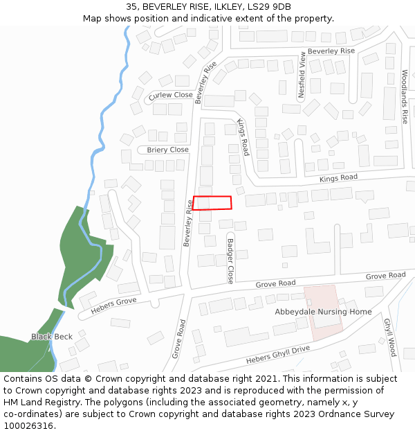 35, BEVERLEY RISE, ILKLEY, LS29 9DB: Location map and indicative extent of plot