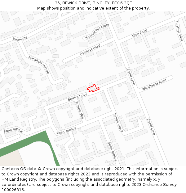 35, BEWICK DRIVE, BINGLEY, BD16 3QE: Location map and indicative extent of plot