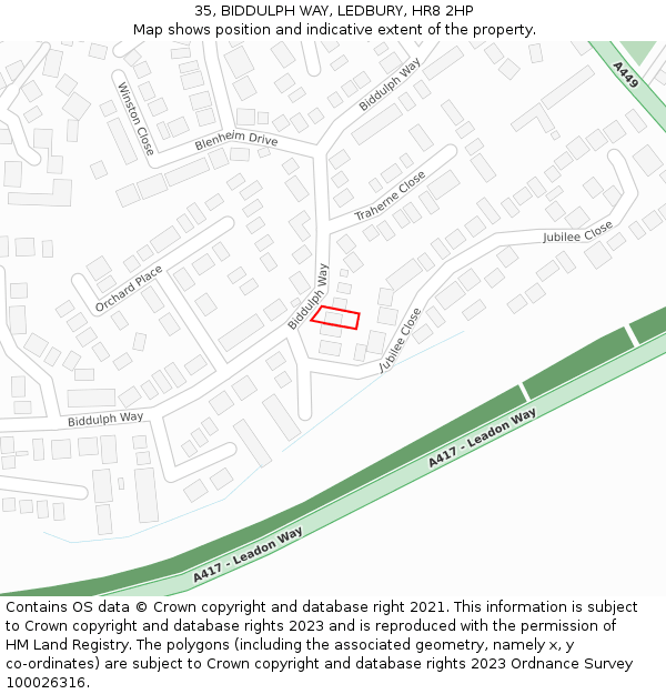 35, BIDDULPH WAY, LEDBURY, HR8 2HP: Location map and indicative extent of plot