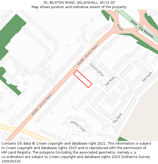 35, BILSTON ROAD, WILLENHALL, WV13 2JT: Location map and indicative extent of plot