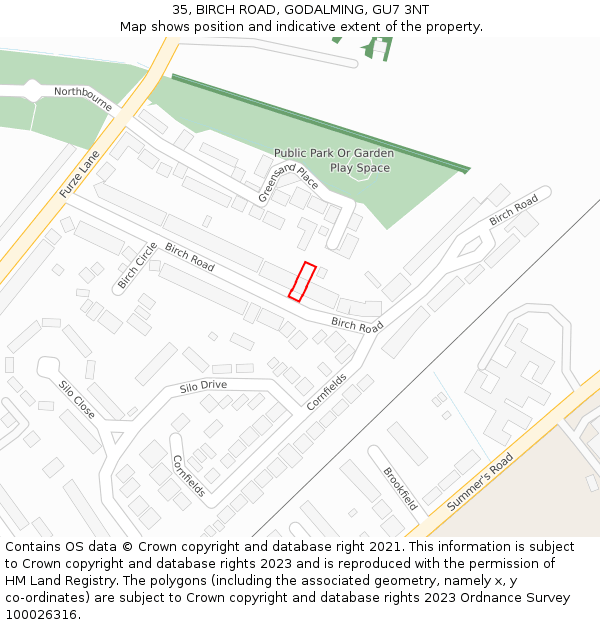 35, BIRCH ROAD, GODALMING, GU7 3NT: Location map and indicative extent of plot