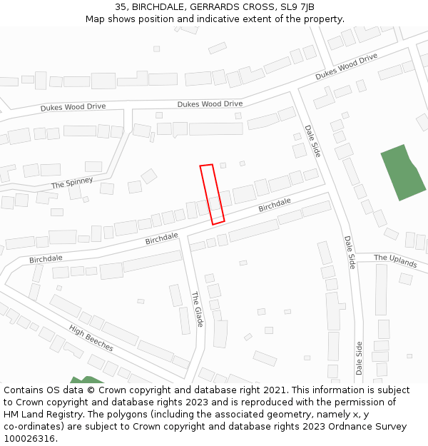 35, BIRCHDALE, GERRARDS CROSS, SL9 7JB: Location map and indicative extent of plot