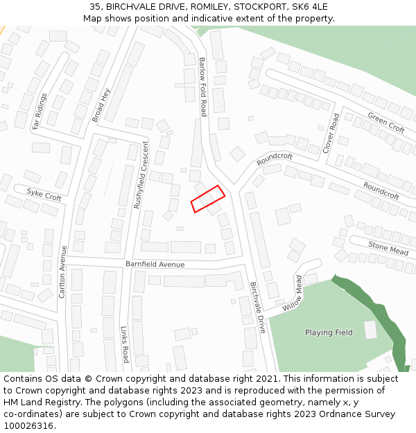 35, BIRCHVALE DRIVE, ROMILEY, STOCKPORT, SK6 4LE: Location map and indicative extent of plot