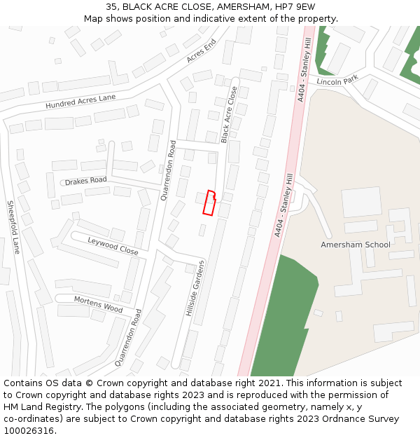 35, BLACK ACRE CLOSE, AMERSHAM, HP7 9EW: Location map and indicative extent of plot