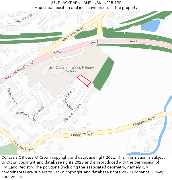 35, BLACKBARN LANE, USK, NP15 1BP: Location map and indicative extent of plot