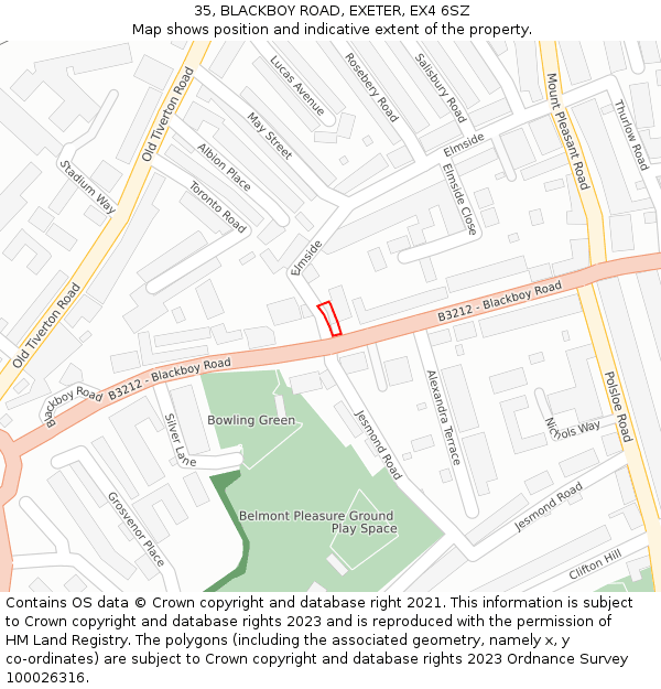 35, BLACKBOY ROAD, EXETER, EX4 6SZ: Location map and indicative extent of plot