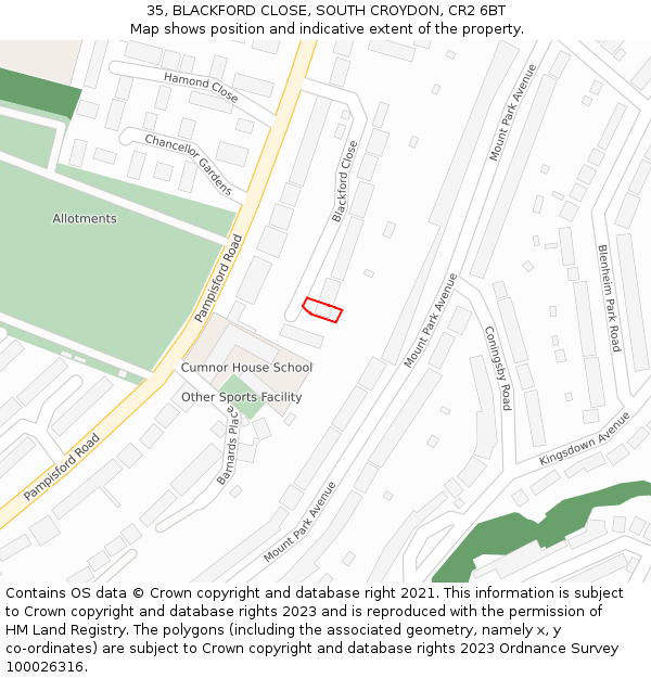 35, BLACKFORD CLOSE, SOUTH CROYDON, CR2 6BT: Location map and indicative extent of plot