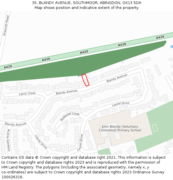 35, BLANDY AVENUE, SOUTHMOOR, ABINGDON, OX13 5DA: Location map and indicative extent of plot