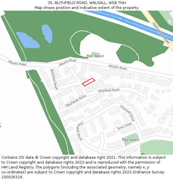 35, BLITHFIELD ROAD, WALSALL, WS8 7NH: Location map and indicative extent of plot