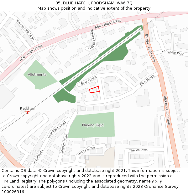 35, BLUE HATCH, FRODSHAM, WA6 7QJ: Location map and indicative extent of plot