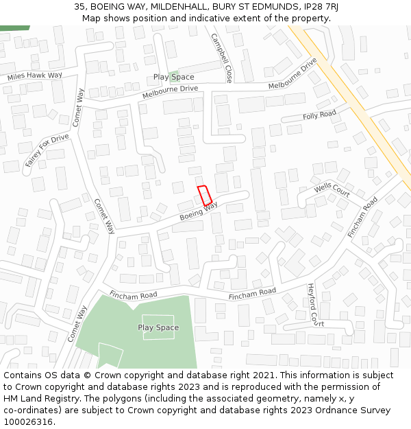 35, BOEING WAY, MILDENHALL, BURY ST EDMUNDS, IP28 7RJ: Location map and indicative extent of plot