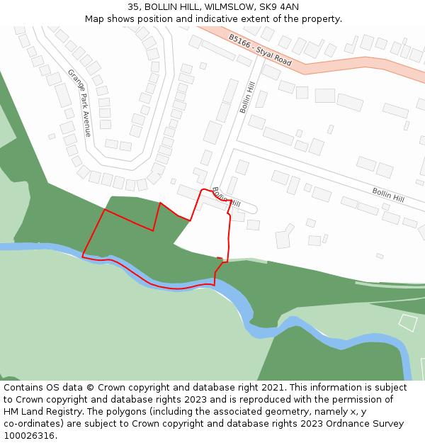 35, BOLLIN HILL, WILMSLOW, SK9 4AN: Location map and indicative extent of plot