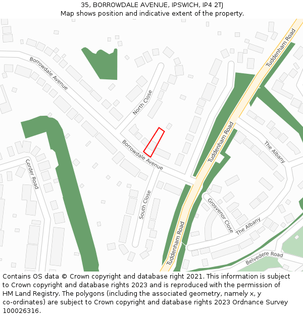 35, BORROWDALE AVENUE, IPSWICH, IP4 2TJ: Location map and indicative extent of plot