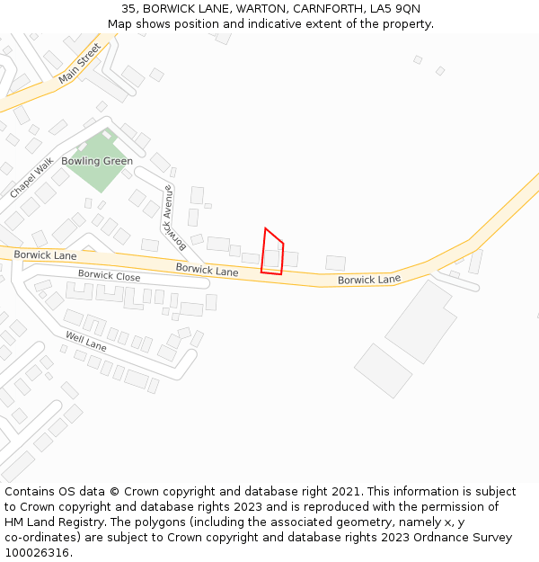 35, BORWICK LANE, WARTON, CARNFORTH, LA5 9QN: Location map and indicative extent of plot