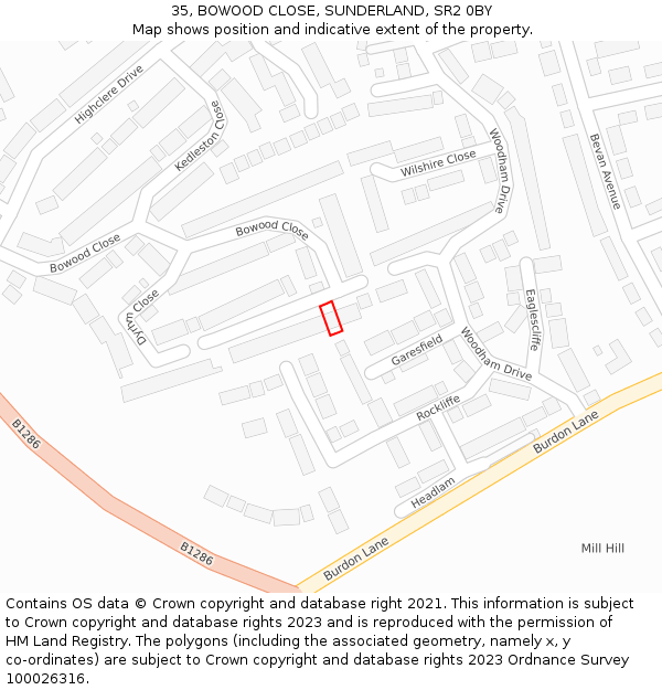35, BOWOOD CLOSE, SUNDERLAND, SR2 0BY: Location map and indicative extent of plot