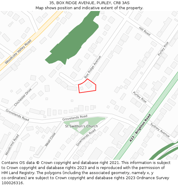 35, BOX RIDGE AVENUE, PURLEY, CR8 3AS: Location map and indicative extent of plot