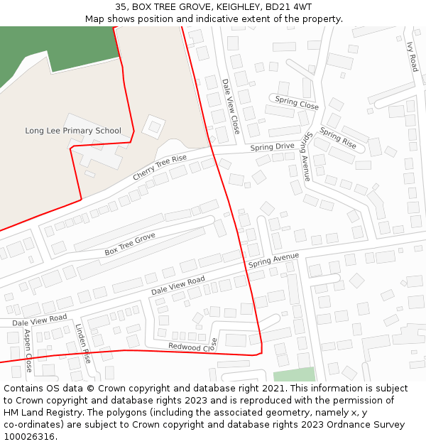 35, BOX TREE GROVE, KEIGHLEY, BD21 4WT: Location map and indicative extent of plot