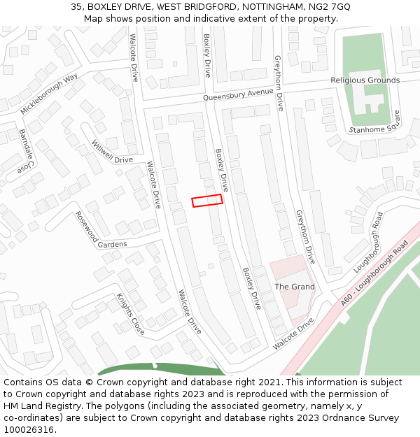 35, BOXLEY DRIVE, WEST BRIDGFORD, NOTTINGHAM, NG2 7GQ: Location map and indicative extent of plot