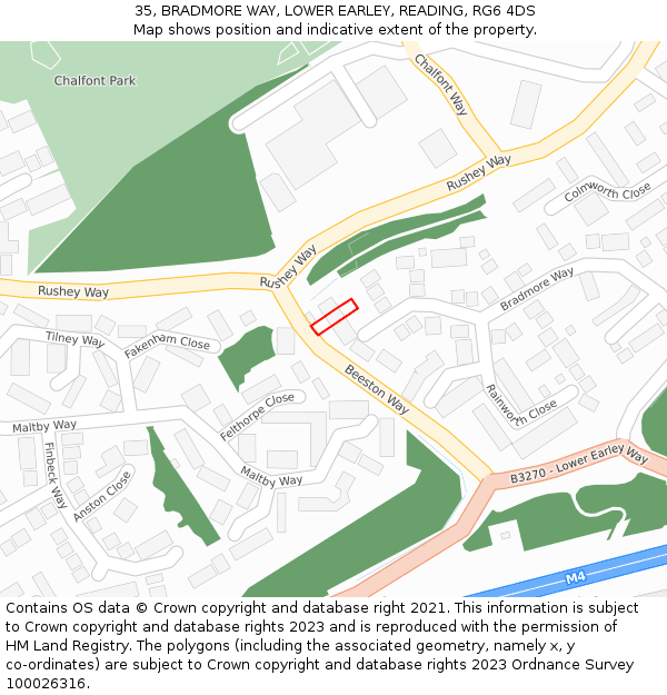 35, BRADMORE WAY, LOWER EARLEY, READING, RG6 4DS: Location map and indicative extent of plot