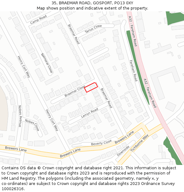 35, BRAEMAR ROAD, GOSPORT, PO13 0XY: Location map and indicative extent of plot