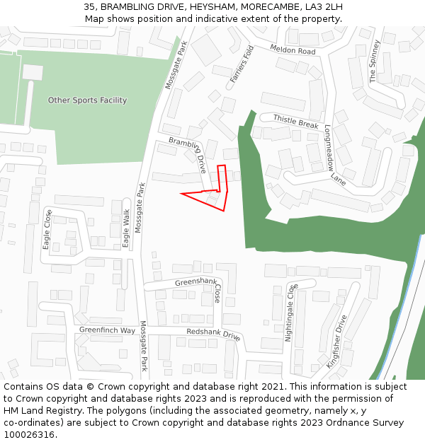 35, BRAMBLING DRIVE, HEYSHAM, MORECAMBE, LA3 2LH: Location map and indicative extent of plot