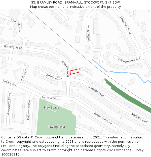 35, BRAMLEY ROAD, BRAMHALL, STOCKPORT, SK7 2DW: Location map and indicative extent of plot