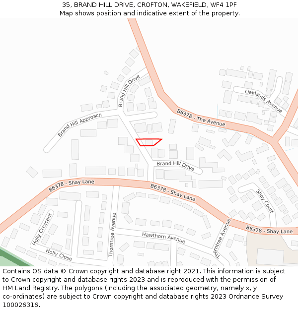 35, BRAND HILL DRIVE, CROFTON, WAKEFIELD, WF4 1PF: Location map and indicative extent of plot