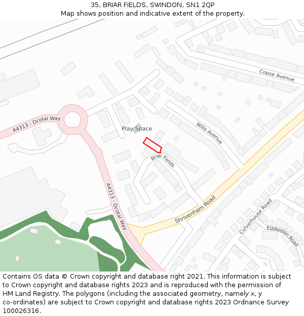 35, BRIAR FIELDS, SWINDON, SN1 2QP: Location map and indicative extent of plot