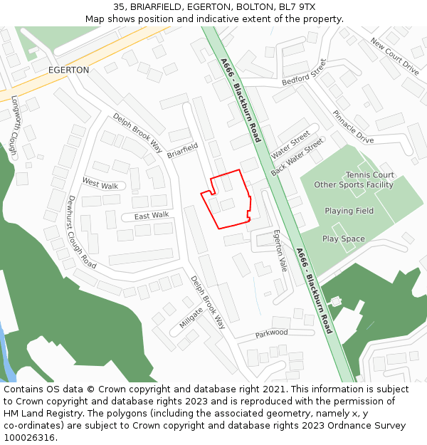 35, BRIARFIELD, EGERTON, BOLTON, BL7 9TX: Location map and indicative extent of plot