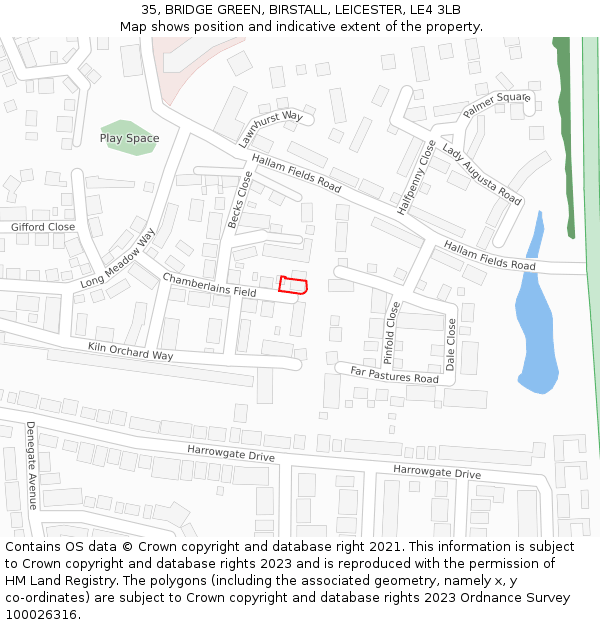 35, BRIDGE GREEN, BIRSTALL, LEICESTER, LE4 3LB: Location map and indicative extent of plot