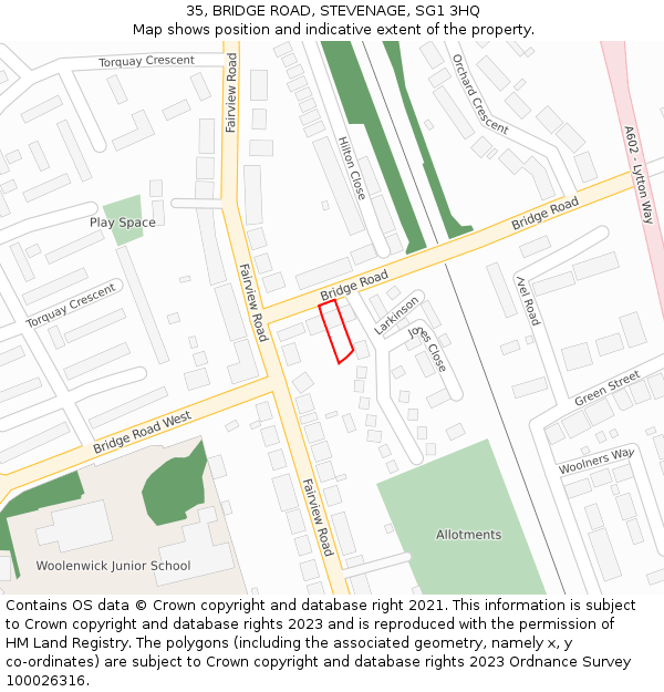 35, BRIDGE ROAD, STEVENAGE, SG1 3HQ: Location map and indicative extent of plot