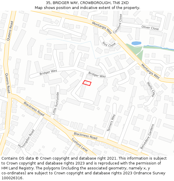 35, BRIDGER WAY, CROWBOROUGH, TN6 2XD: Location map and indicative extent of plot