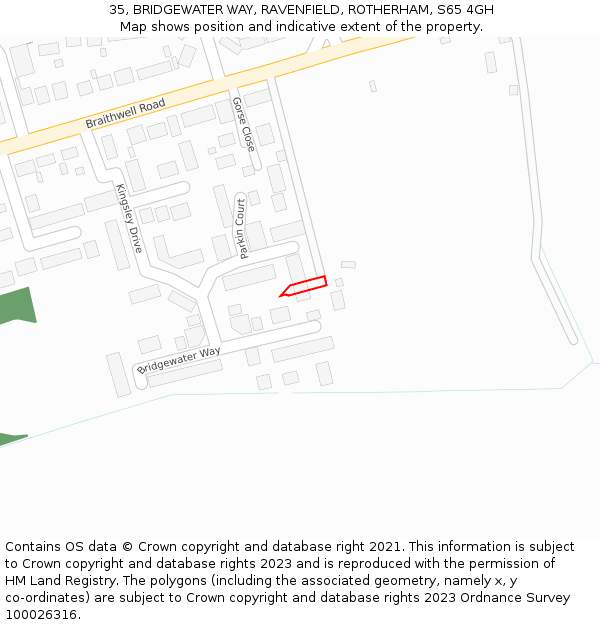 35, BRIDGEWATER WAY, RAVENFIELD, ROTHERHAM, S65 4GH: Location map and indicative extent of plot