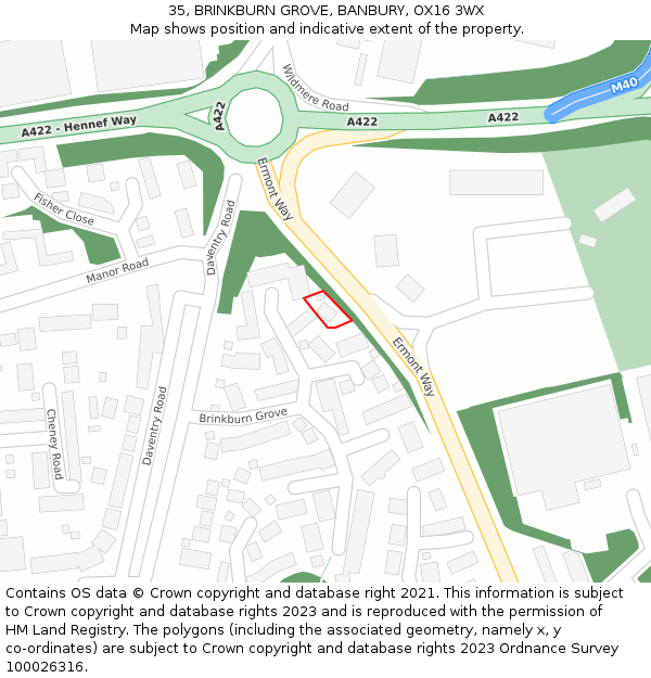 35, BRINKBURN GROVE, BANBURY, OX16 3WX: Location map and indicative extent of plot