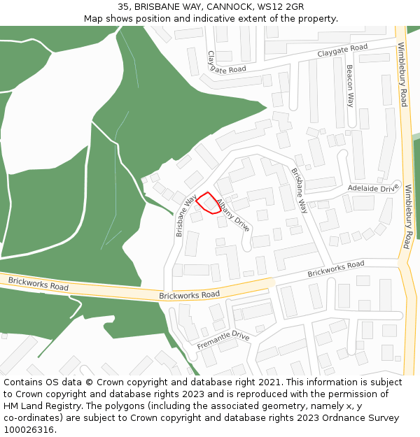 35, BRISBANE WAY, CANNOCK, WS12 2GR: Location map and indicative extent of plot