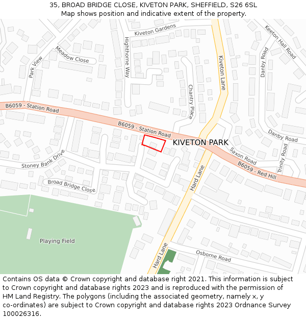 35, BROAD BRIDGE CLOSE, KIVETON PARK, SHEFFIELD, S26 6SL: Location map and indicative extent of plot